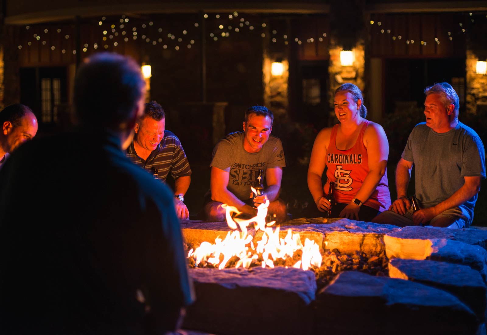guests enjoying a campfire at Old Kinderhook